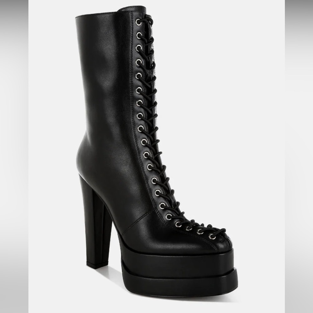 Black Platform Lace-Up Boots